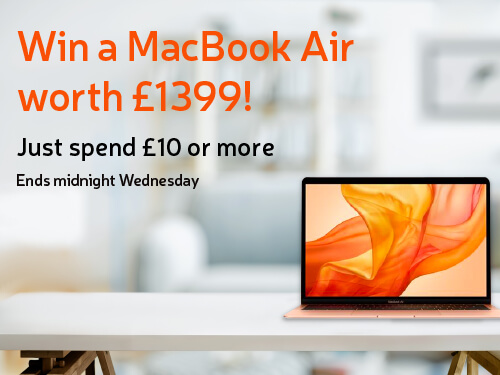 Win a MacBook Air worth £1399! Just spend £10 or more. Ends midnight Wednesday.
